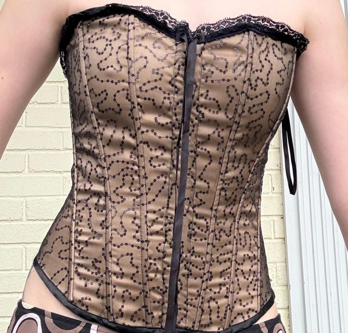 Sequin Tan & Black Corset