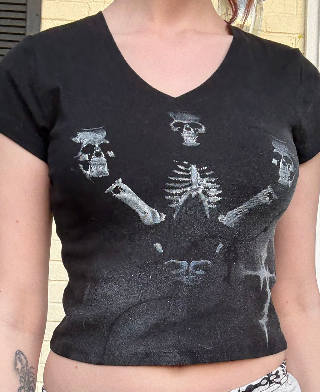 Handmade Cross & Skull Black Crop Top