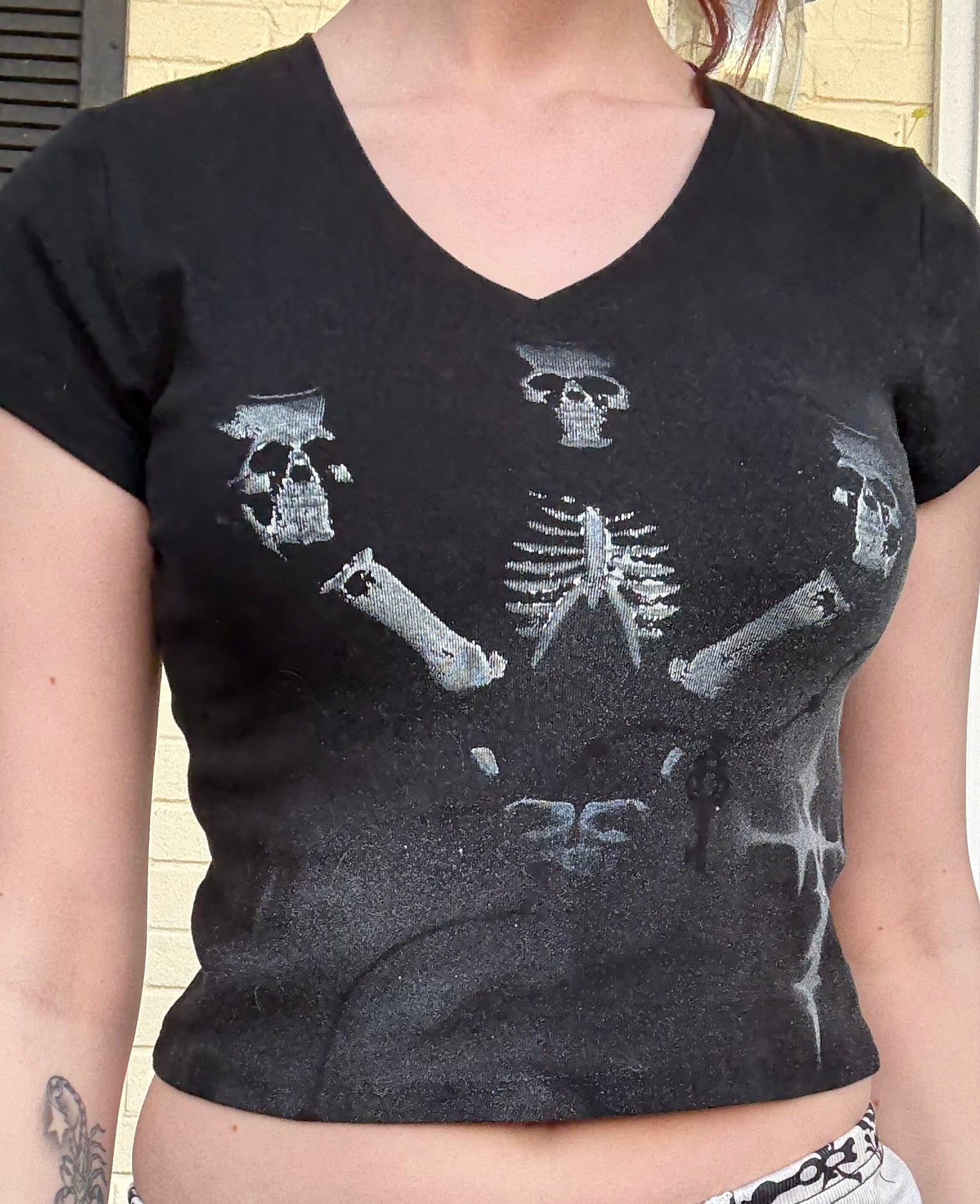 Handmade Cross & Skull Black Crop Top