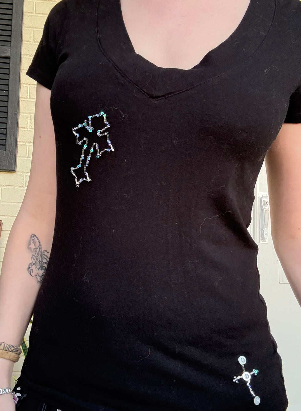 Hand Embroidered Cross Black Tee