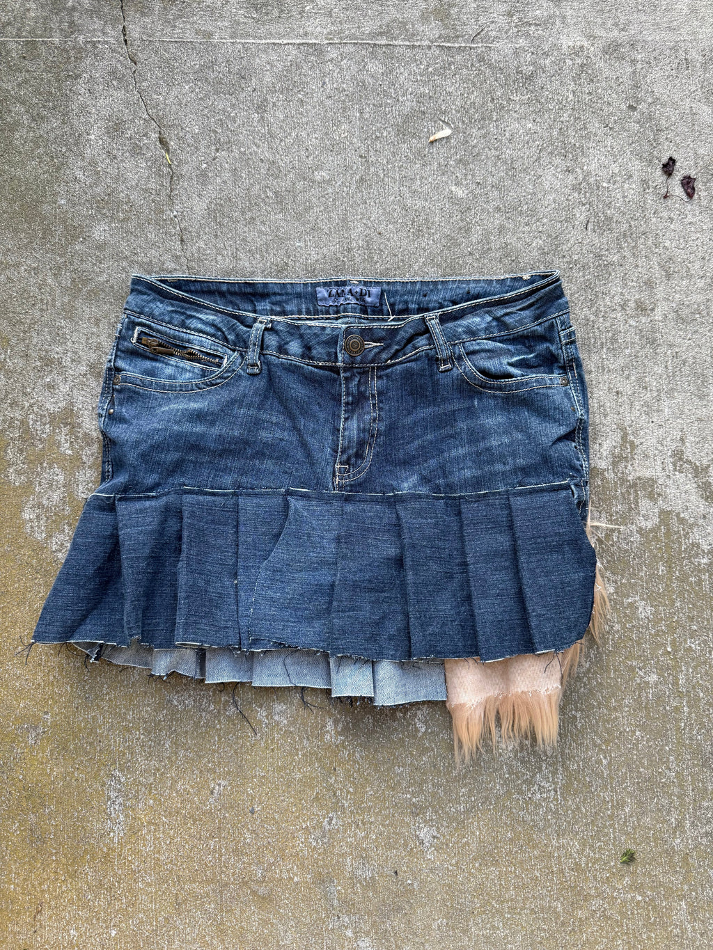 Handmade Fur & Ruffle Denim Miniskirt
